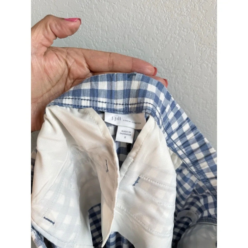 J.Jill Linen Stretch Pants Women S Blue Gingham Check Crop‎ Cottagecore Coastal